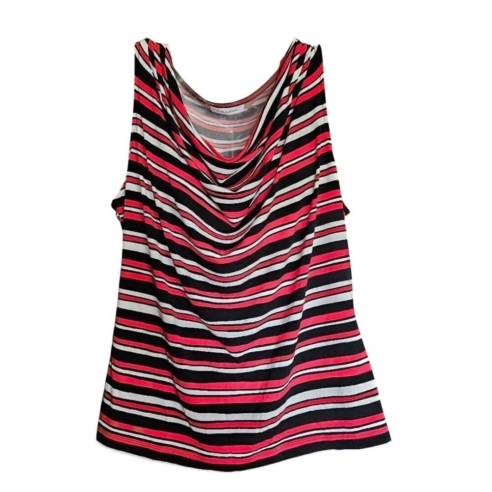 NWT Calvin Klein Size XL SLVLS Striped Blouse XL,‎ White/Red/Black Career Layer